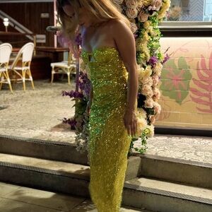 Elegant lime green Yellow Strapless Dress